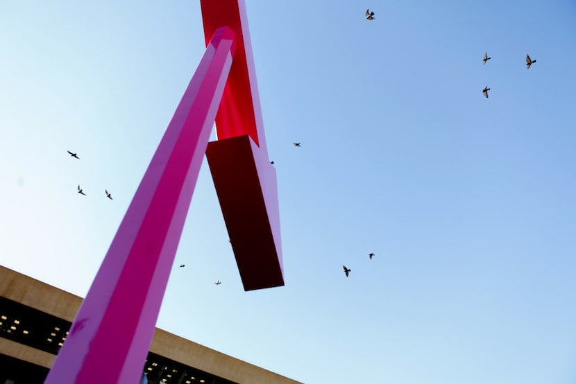 Rachel Harrison's "Moore to the point" pictured in front of Dallas City Hall during the...