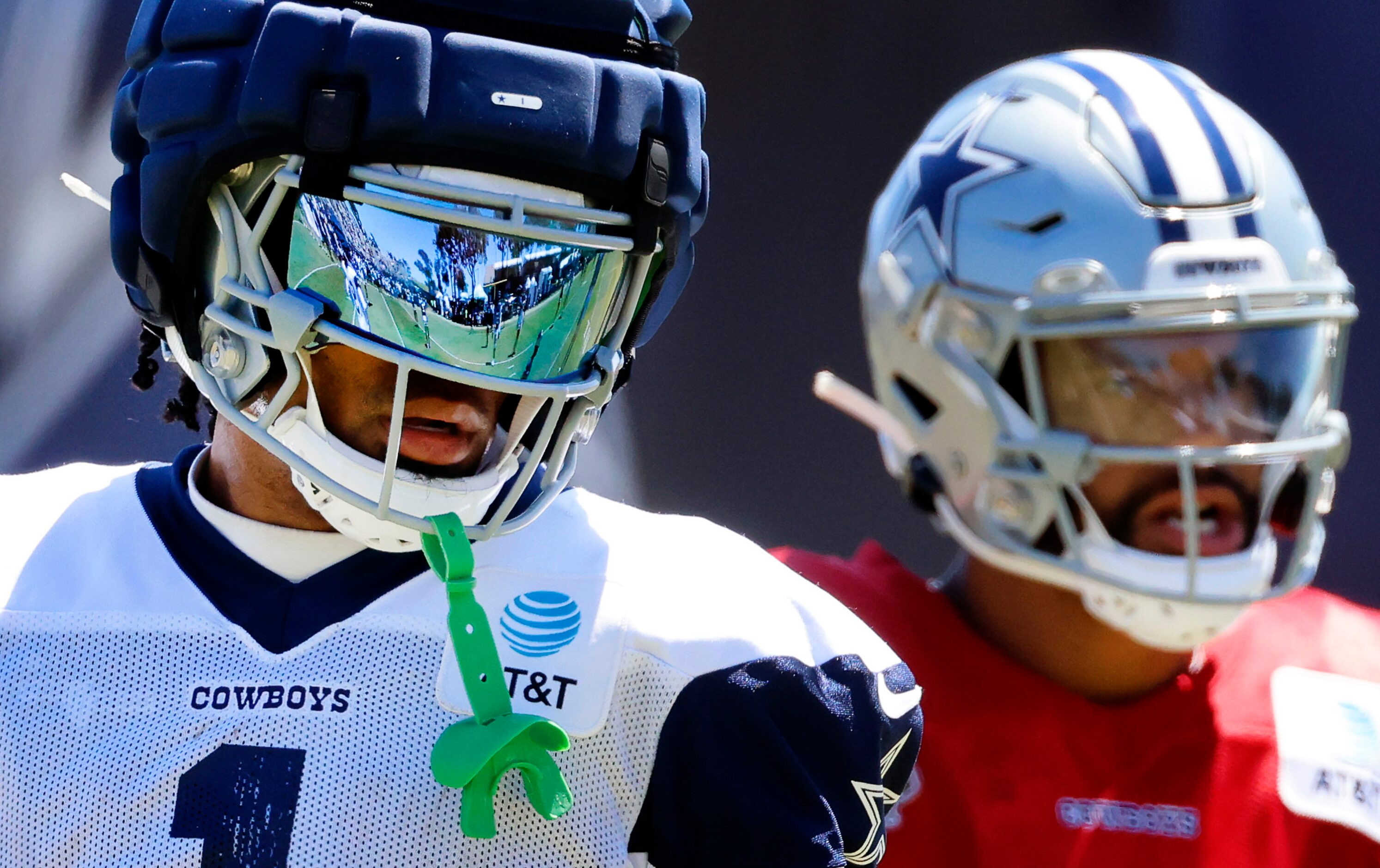 Dallas Cowboys wide receiver Jalen Tolbert (1) lines up before running and catching a Dak...