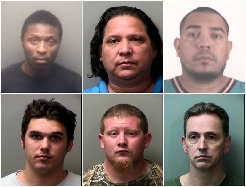 Those arrested included (top, from left) Jonathan Brown, Jesus Bustamante and Oscar...