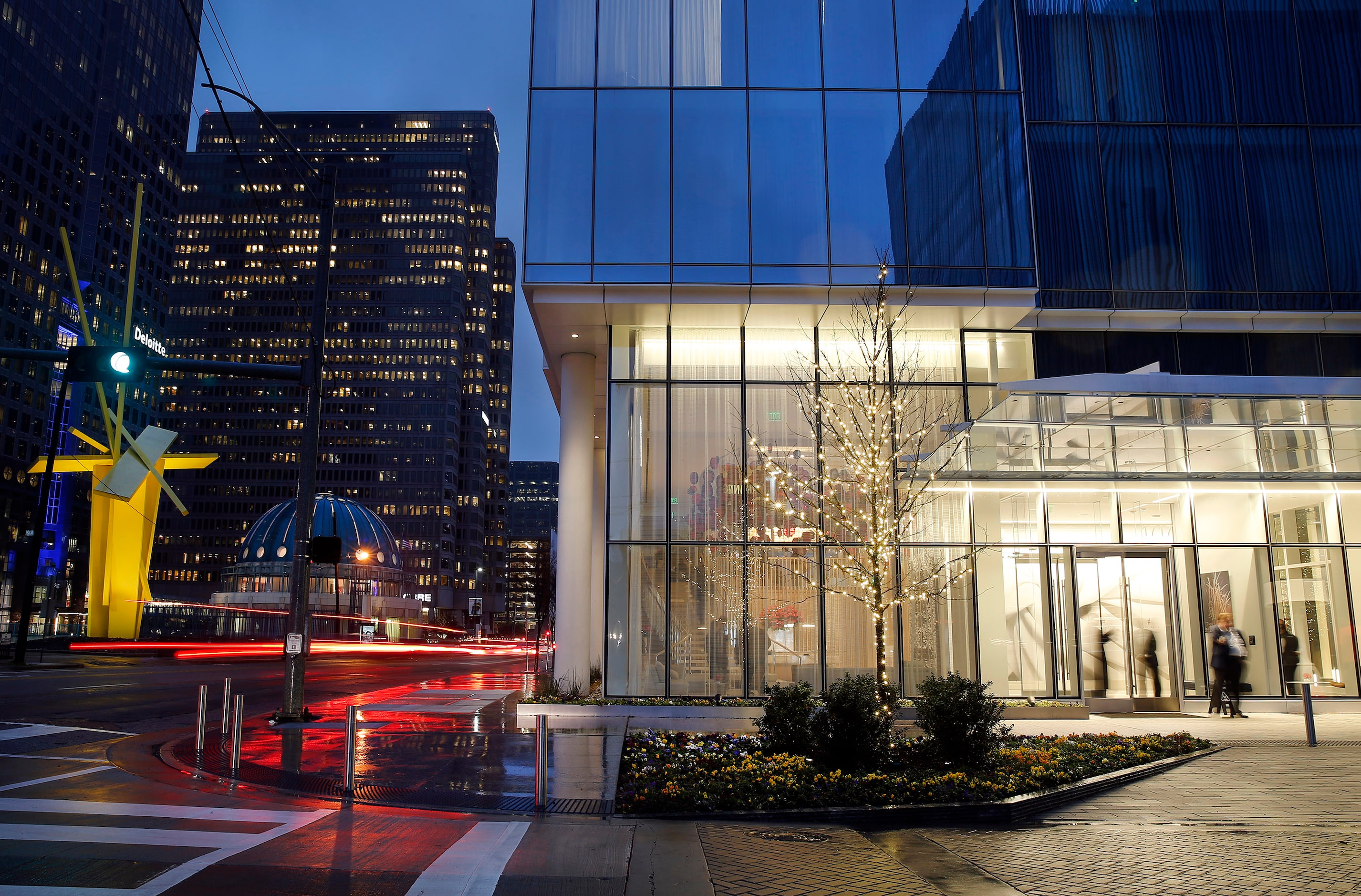 An exterior view of the Hall Arts Hotel main entrance in the Arts District of downtown...