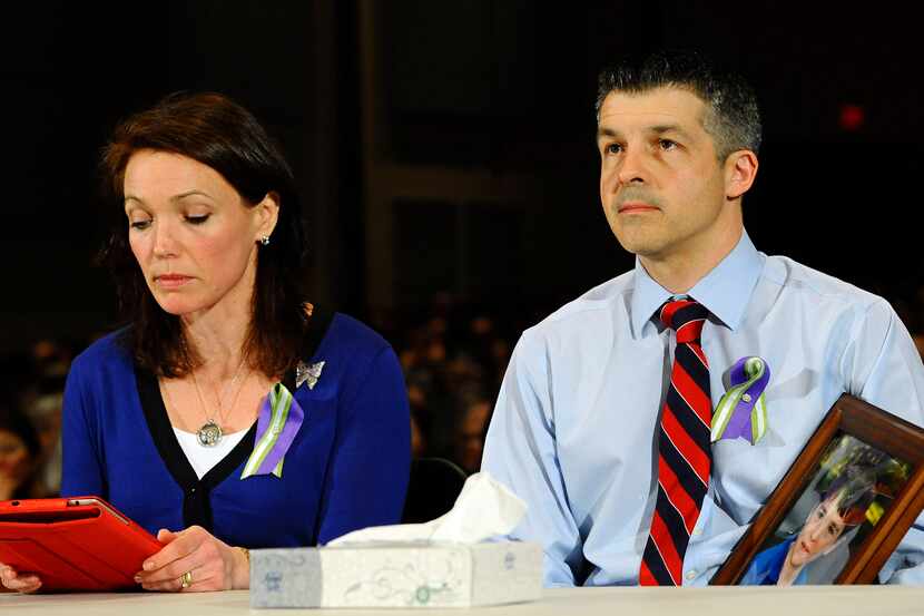 Nicole and Ian Hockley, parents of Sandy Hook School shooting victim Dylan, testify during a...