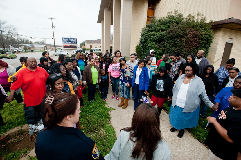 Family and friends of Da'Coreyan Blankenship gather at Bethel Temple for the march and...