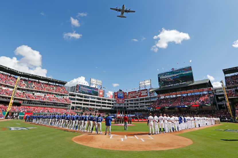 A flyover takes place after the player introductions during the pre-game pageantry before...