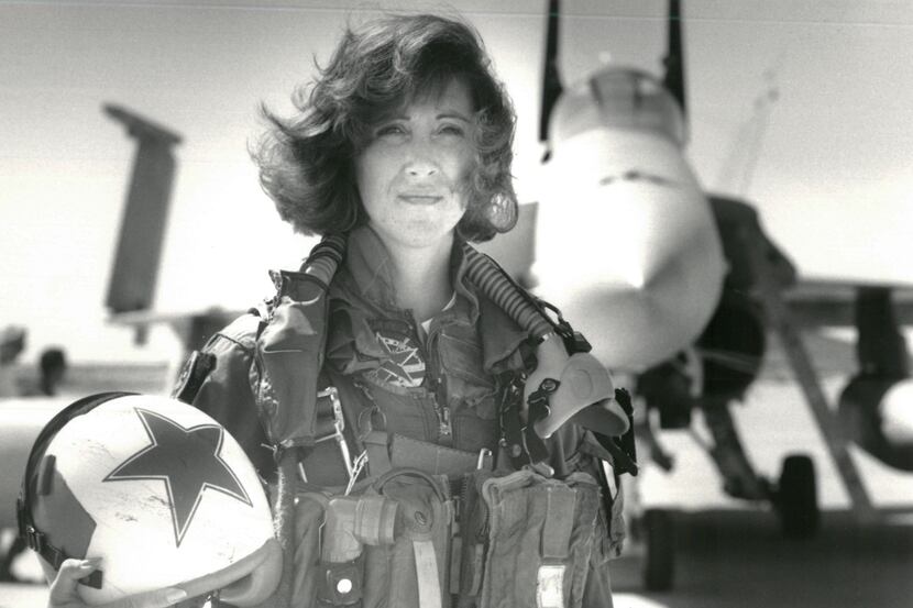 Tammie Jo Shults, seen here with her U.S. Navy F/A-18A jet in 1992, was one of the Navy's...