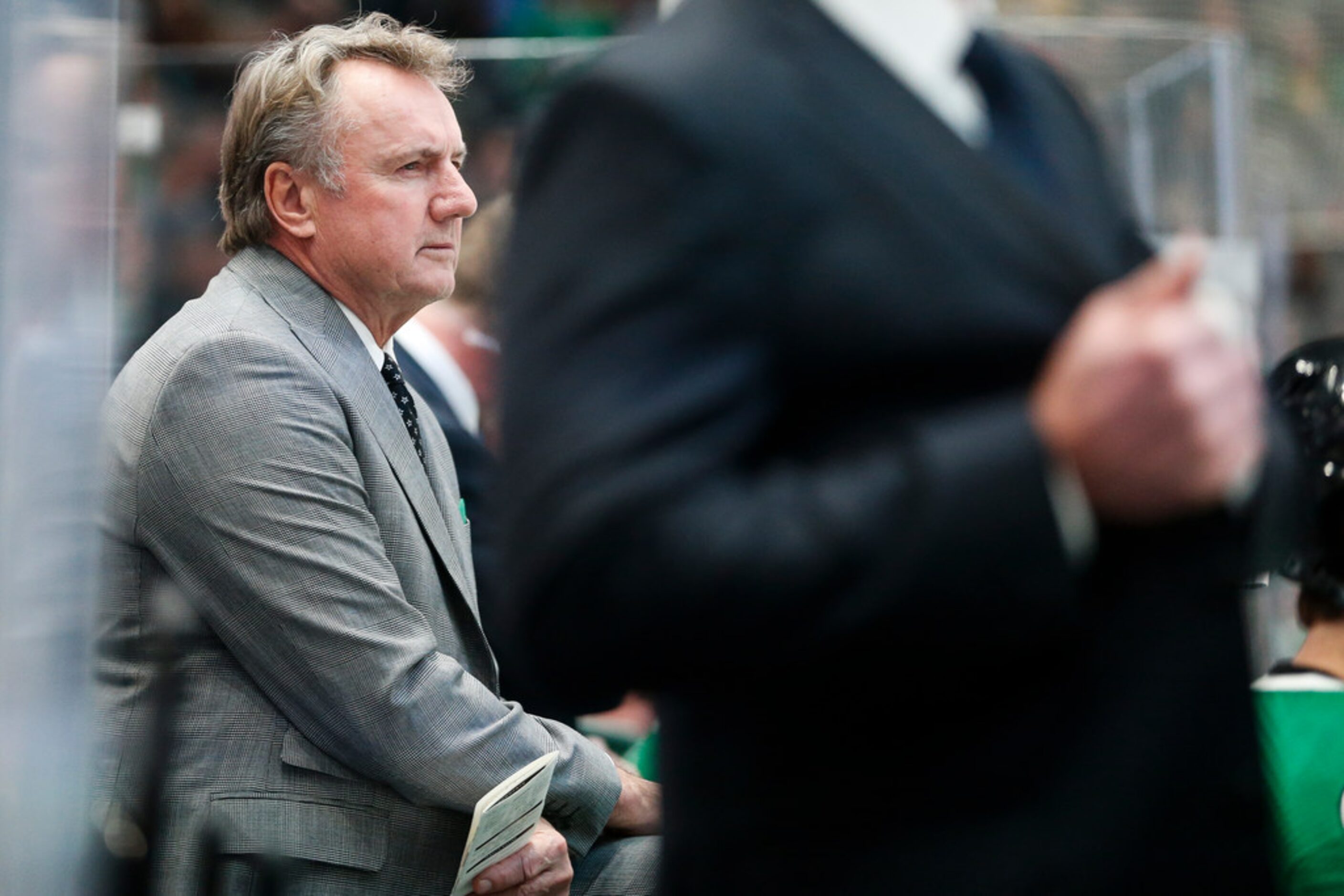 Dallas Stars interim head coach Rick Bowness is seen during the second period of a National...