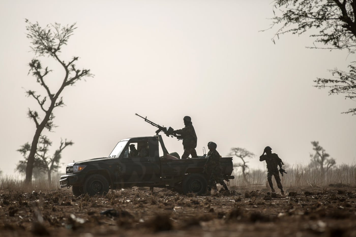 Nigerian soldiers, who train with the American forces, during an exercise near their...
