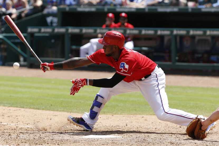 Texas Rangers third baseman Jurickson Profar (19) fouls the ball against the Houston Astros...