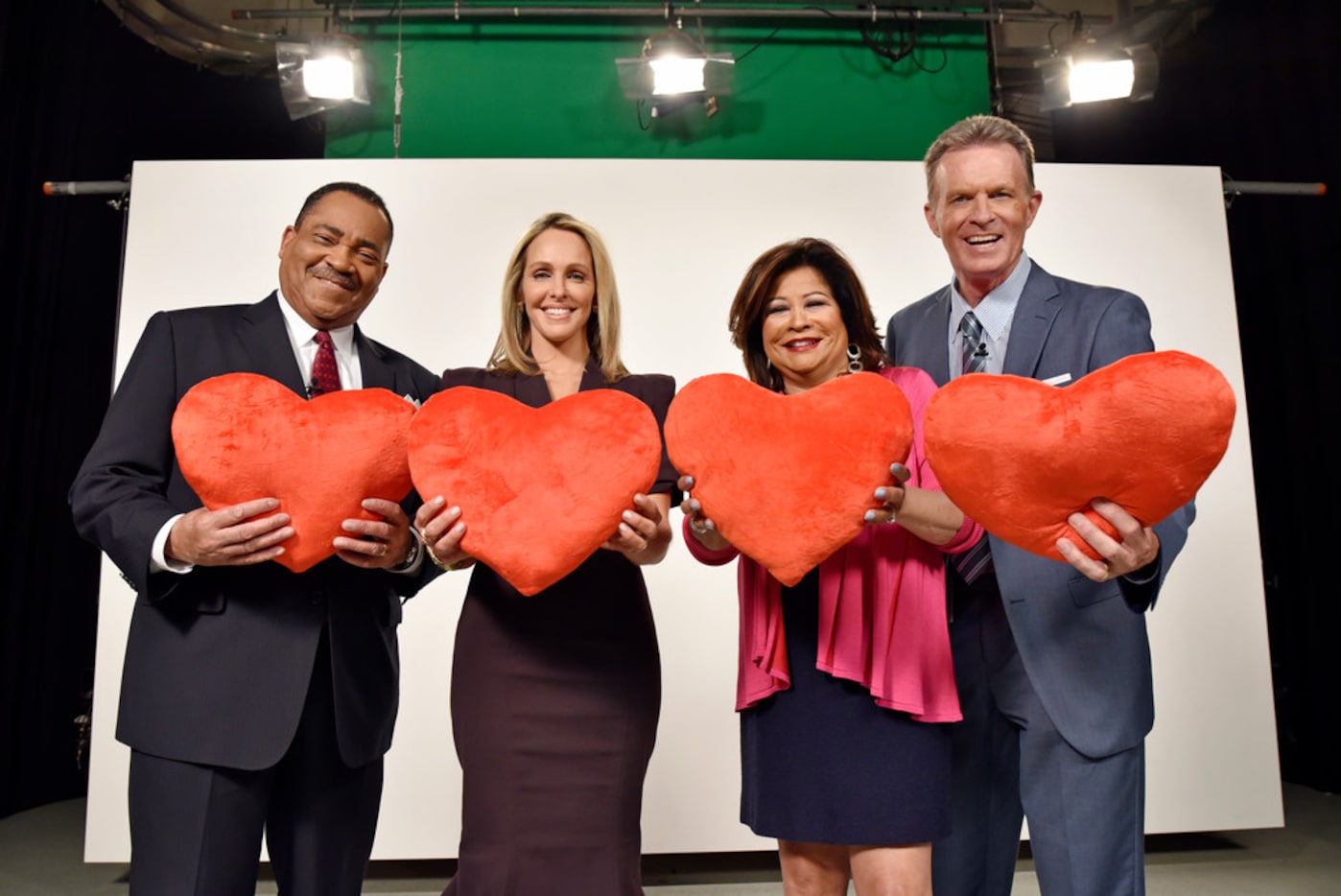 Local TV evening news anchors John McCaa, Meredith Land, Clarice Tinsley and Doug Dunbar...