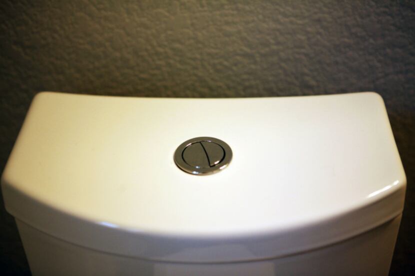 A WaterSense-certified dual-flush toilet flushes with less water.
