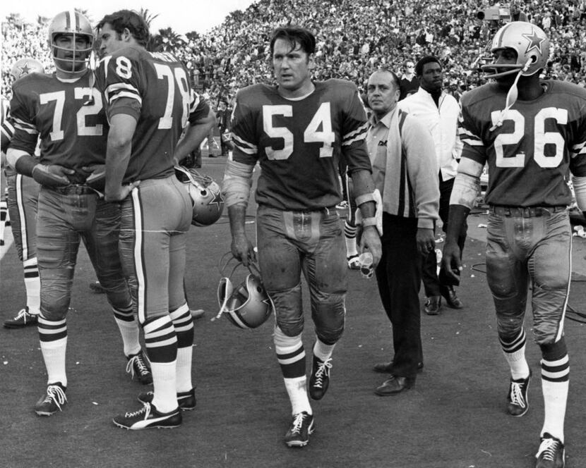 From Super Bowl V, Jan. 17, 1971, in Miami. Dallas Cowboys v. Baltimore Colts. From left:...