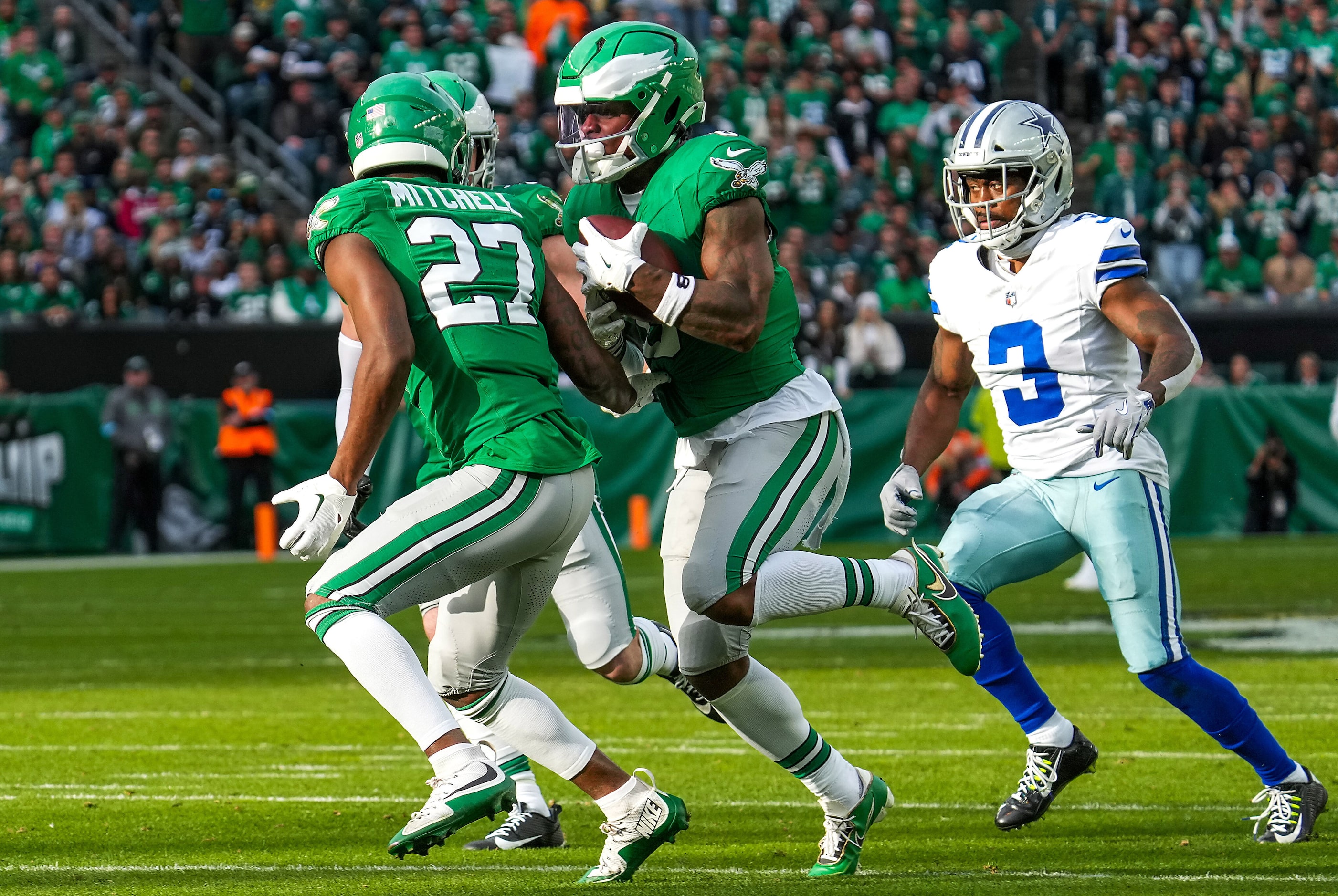 Philadelphia Eagles safety C.J. Gardner-Johnson (8) intercepts a pass intended for Dallas...