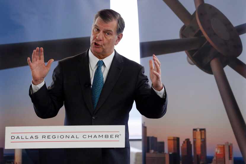 Dallas mayor Mike Rawlings speaks during a press conference about losing the Amazon bid at...