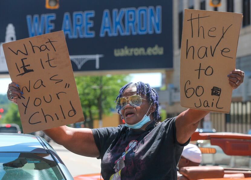Gloria Beasley marched with demonstrators in Akron, Ohio, on Saturday, July 2, 2022. Ohio...