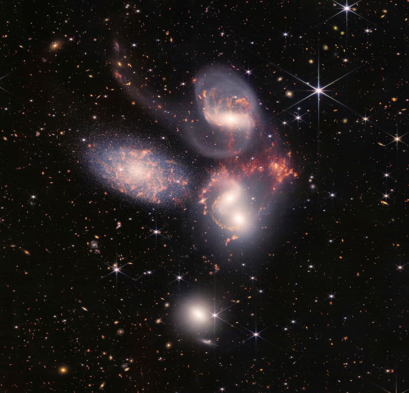 This image provided by NASA on Tuesday, July 12, 2022, shows Stephan's Quintet, a visual...