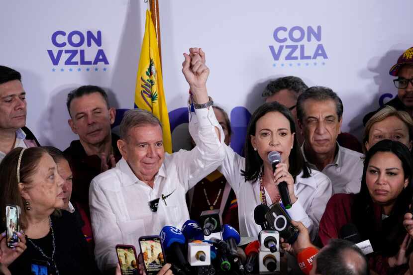 Opposition leader Maria Corina Machado, right, and presidential candidate Edmundo Gonzalez...