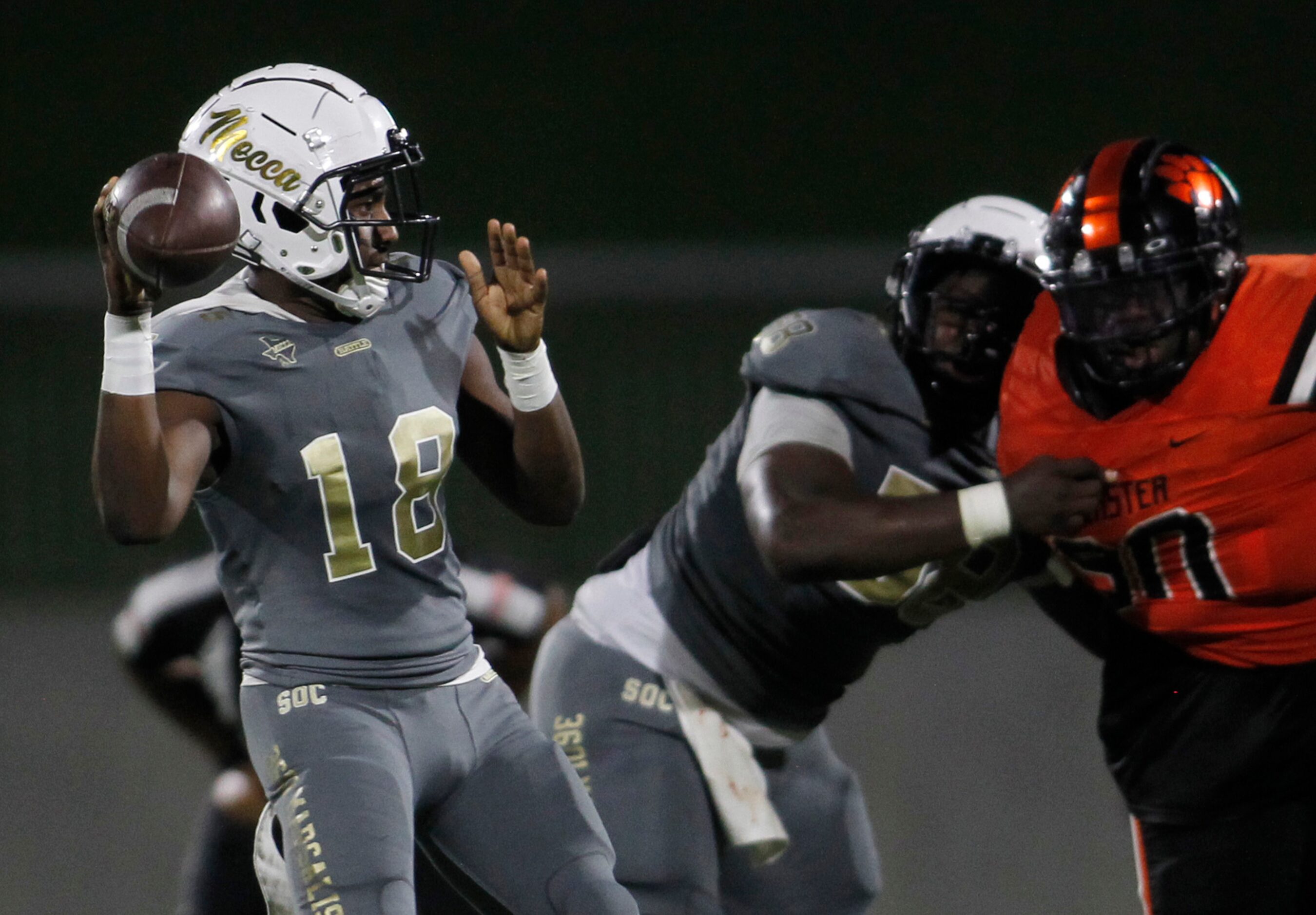 South Oak Cliff quarterback William Little (18) drops back to pass during second quarter...