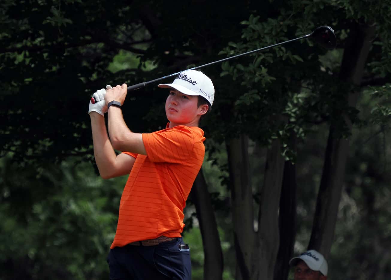 Frisco Wakeland’s Luke Colton tees off on #18 during round 2 of the UIL Boy’s High School...
