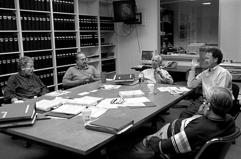 4/17/95--(l to r) Dallas Cowboys' scouts  Jim Garrett, Tom Ciskowski, Larry Lacewell, Walter...