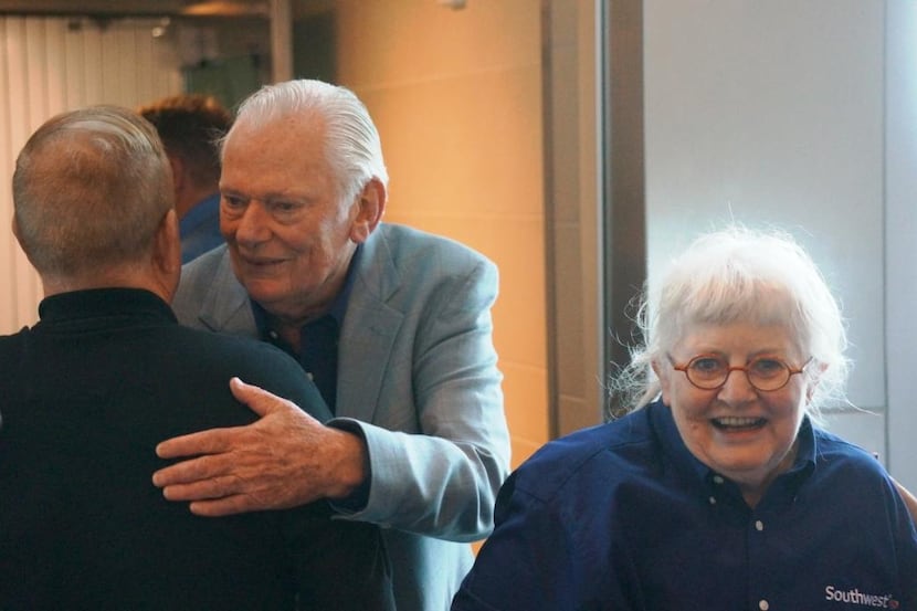  Herb Kelleher finds someone to hug as he and Colleen Barrett enjoy the end of the Wright...