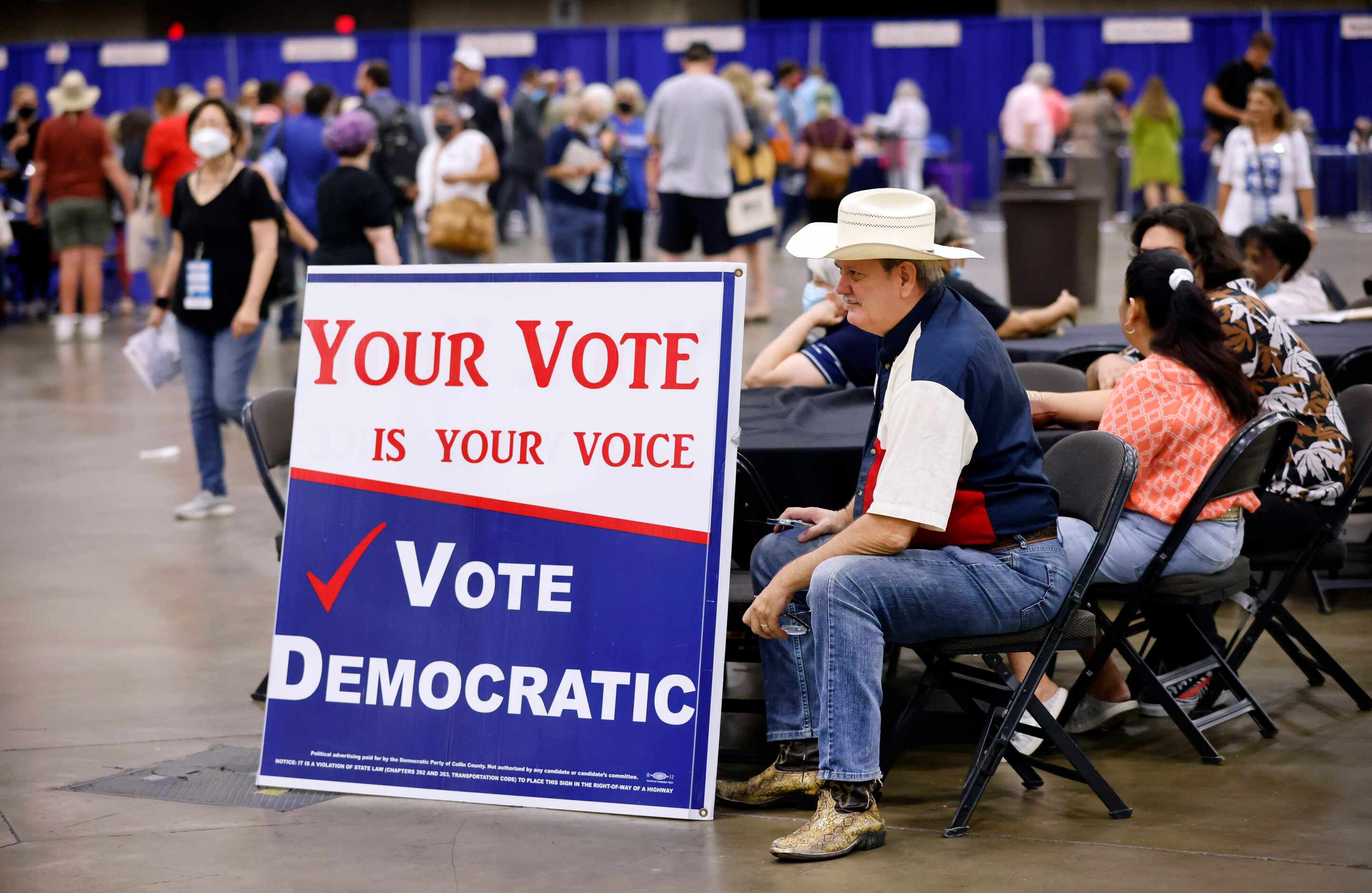 Steven Spainhouer of McKinney, Texas brought his big voting sign to the opening day of the...