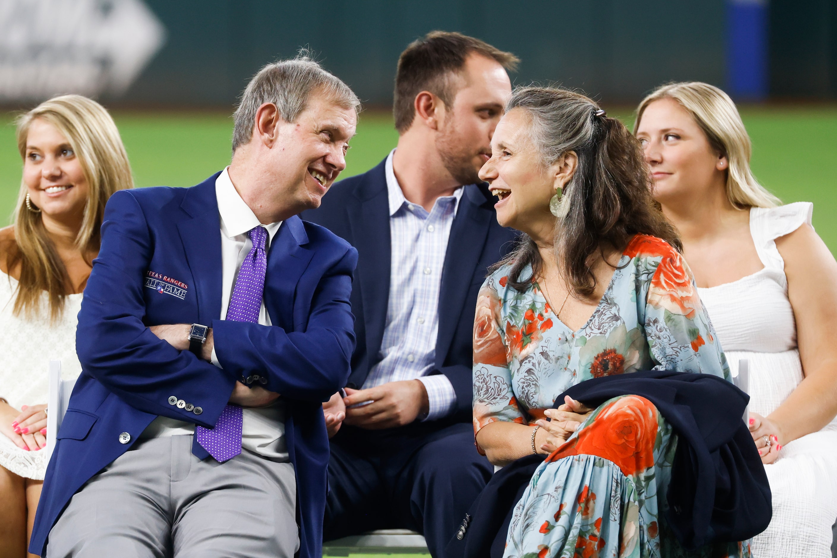 Texas Rangers Executive VP of Public Affairs John Blake, left, and his wife Harriet Blake...