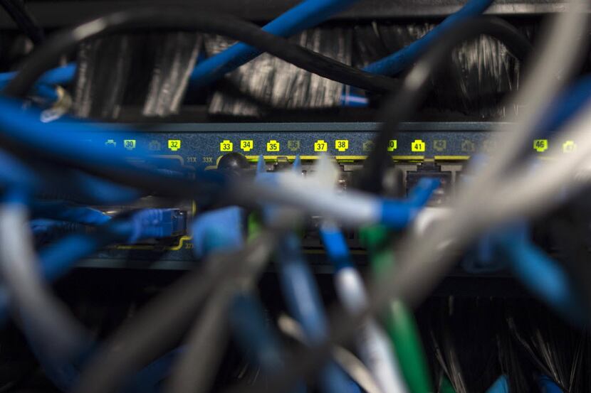 Network cables in a server in an office building in Washington, DC on May 13, 2017. ...