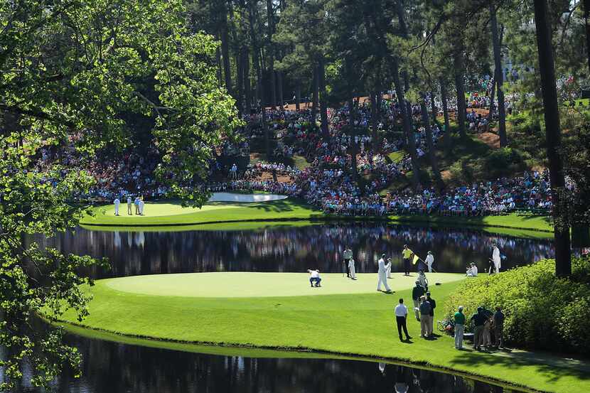 AUGUSTA, GEORGIA - APRIL 10: A general view of the eighth and ninth green are seen during...