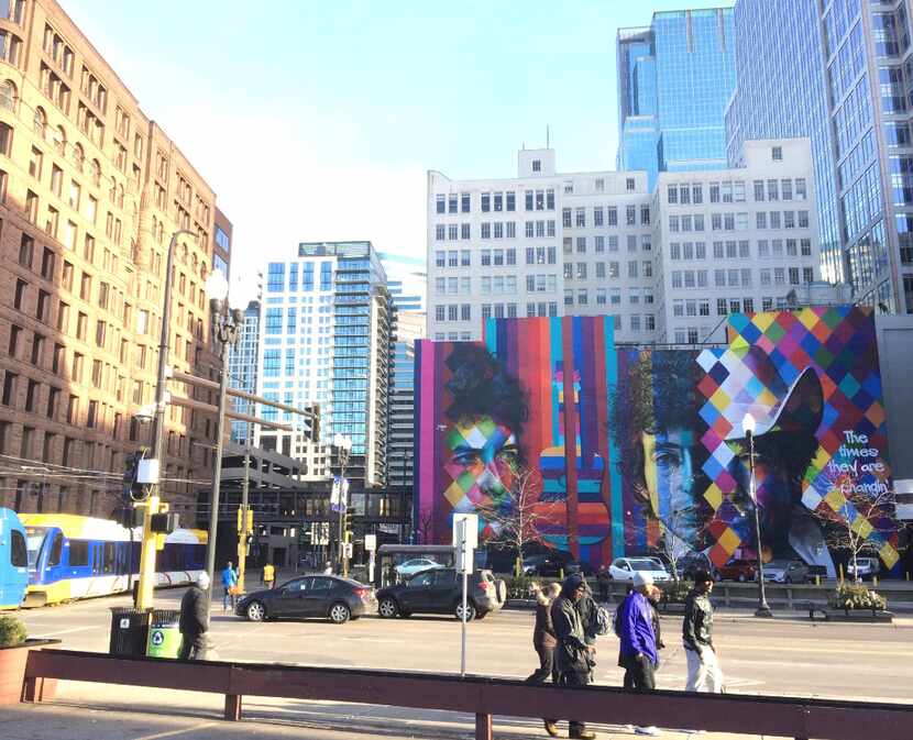 A mural of Minnesotan Bob Dylan by Eduardo Kobra can be seen in downtown Minneapolis. 