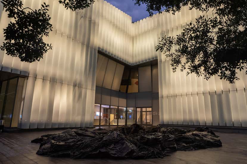 The MFAH's new Kinder building appears at night on Tuesday.