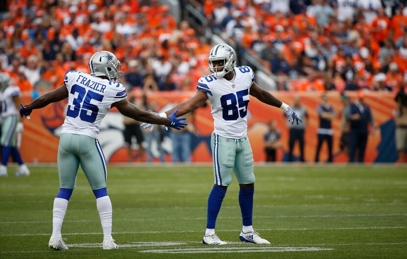 Dallas Cowboys strong safety Kavon Frazier (35) and Dallas Cowboys wide receiver Noah Brown...