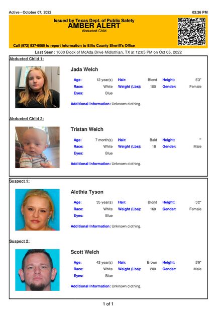 Police believe Jada and Tristan Welch are in grave or immediate danger.