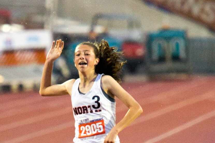 McKinney North's London Culbreath wins the gold during the 5A girls 3,200-meter run at the...