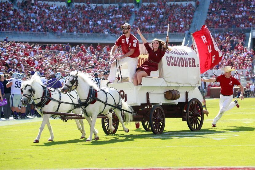 NORMAN, OK - OCTOBER 15:  The Sooner Schooner takes the field after an Oklahoma Sooners...