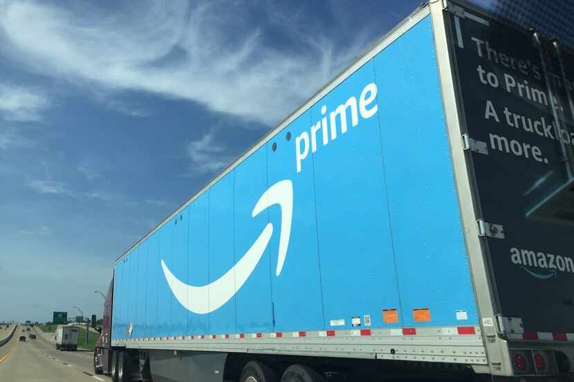 An Amazon Prime truck travels south on I-35 in Waco, Texas in Sunday, August 19, 2018....
