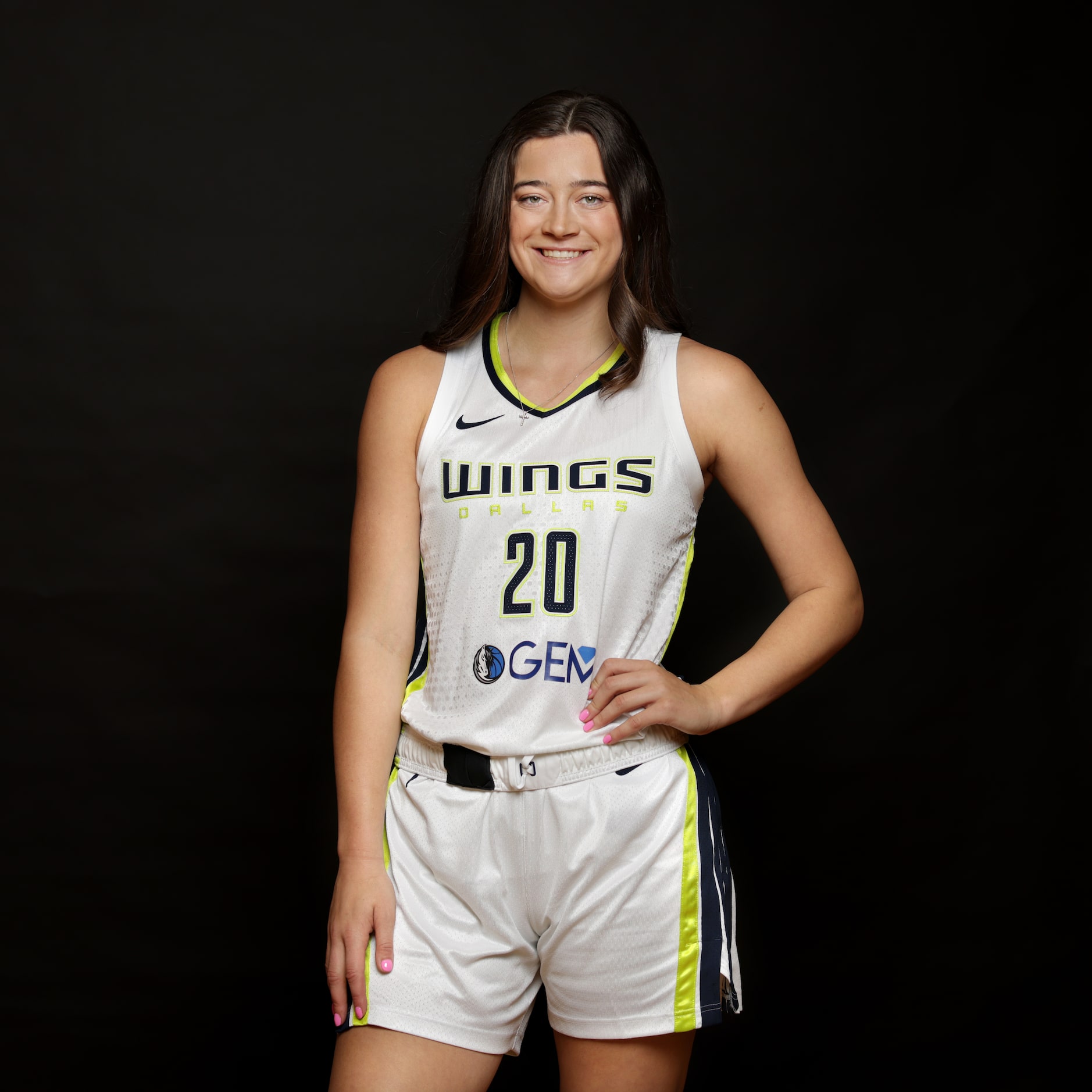 #20 Maddy Siegrist with The Dallas Wings poses for a photograph at College Park Center in...