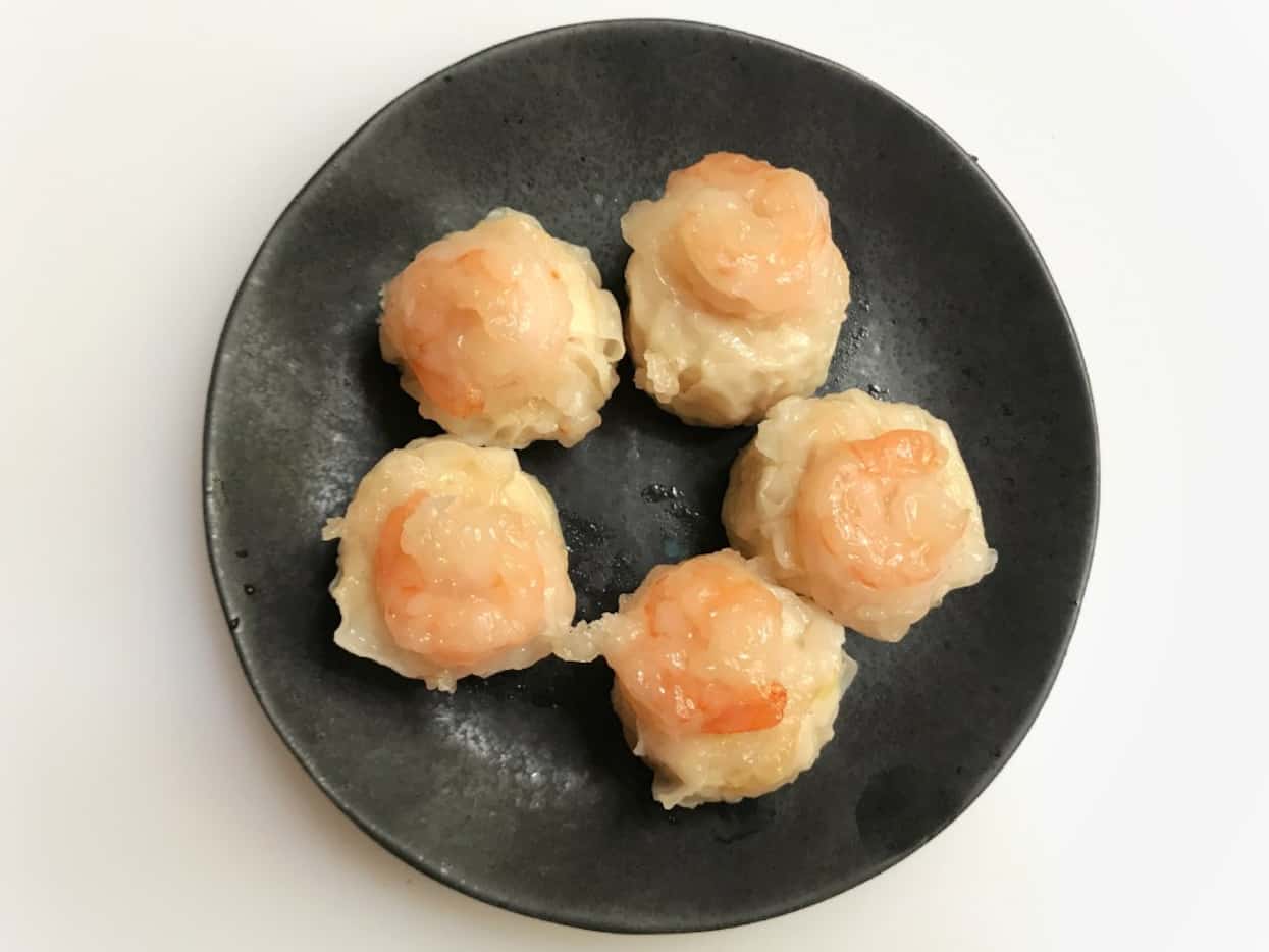 Shrimp shumai from Mitsuwa Marketplace in Plano. Just pop 'em in the microwave and eat.