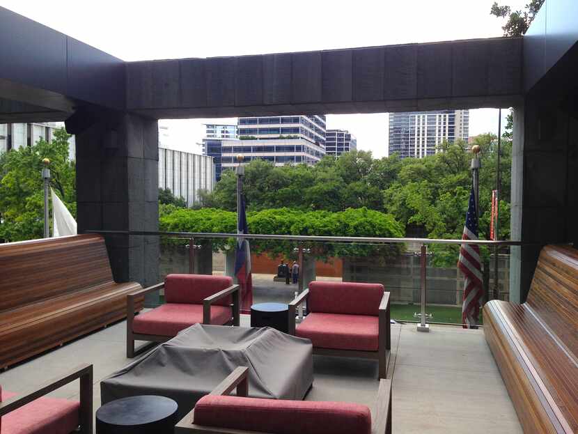 The second-floor terrace at the Saint Paul Place tower on Ross Avenue.