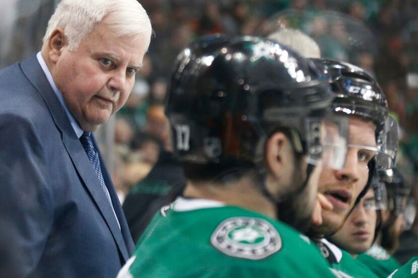 Dallas head coach Ken Hitchcock is pictured during the first period during the Anaheim Ducks...