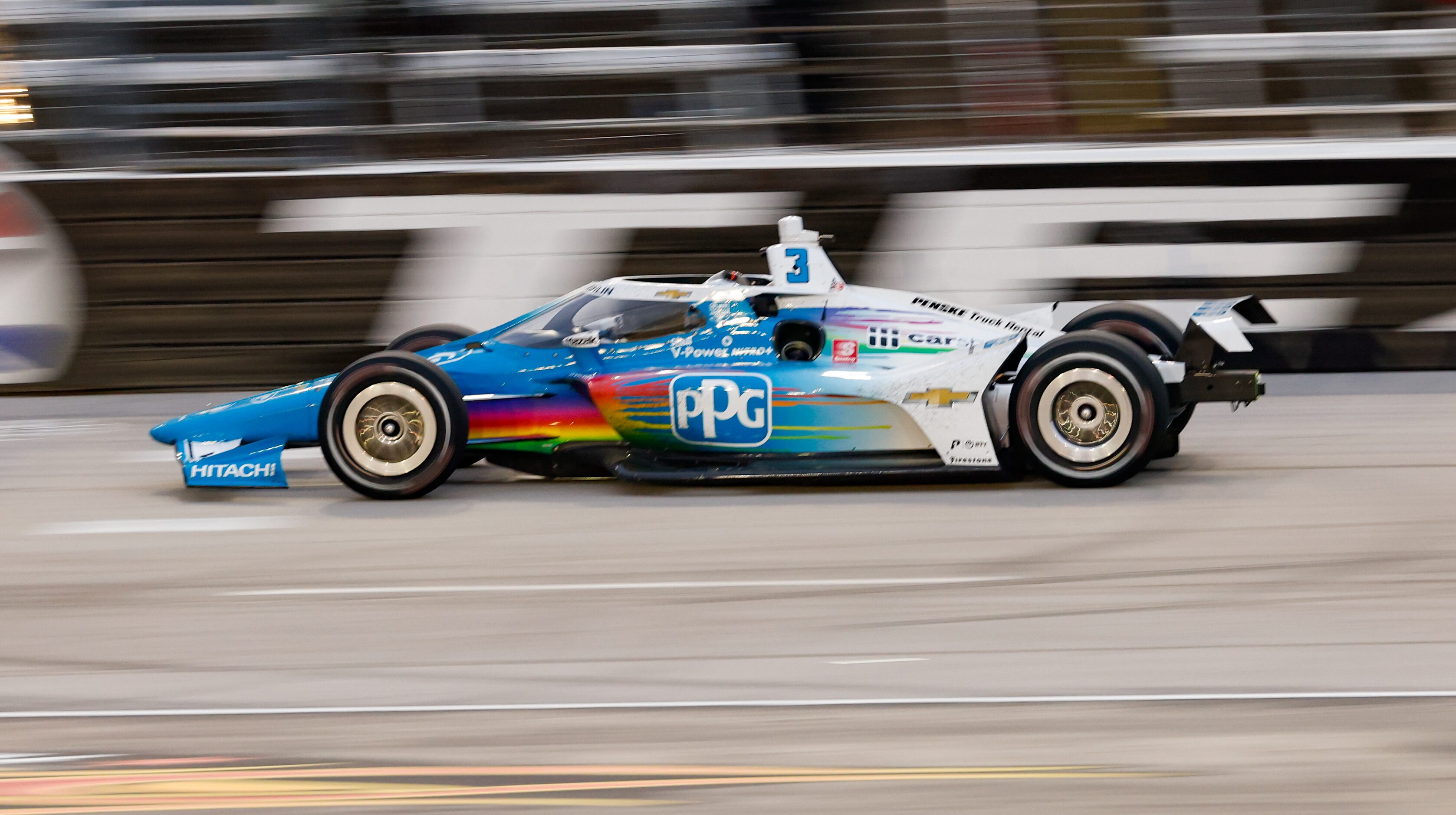 Scott McLaughlin (#3) races during the IndyCar Genesys 300 at Texas Motor Speedway on...