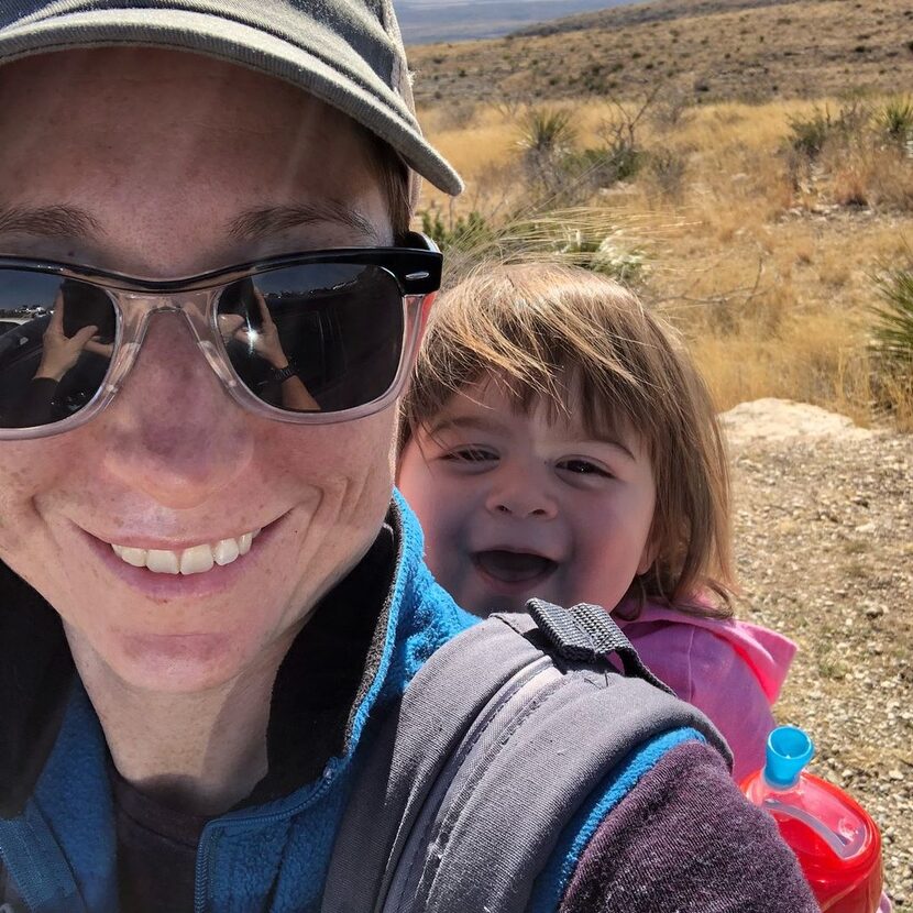 Brandi Grissom Swicegood and her daughter, Adaline, prepare for a family hike through the...