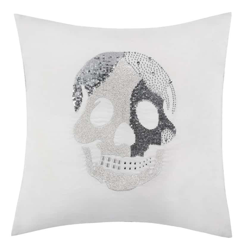 
Creepy cushion: With beads and sequins, this skull accent pillow adds a contemporary flair...