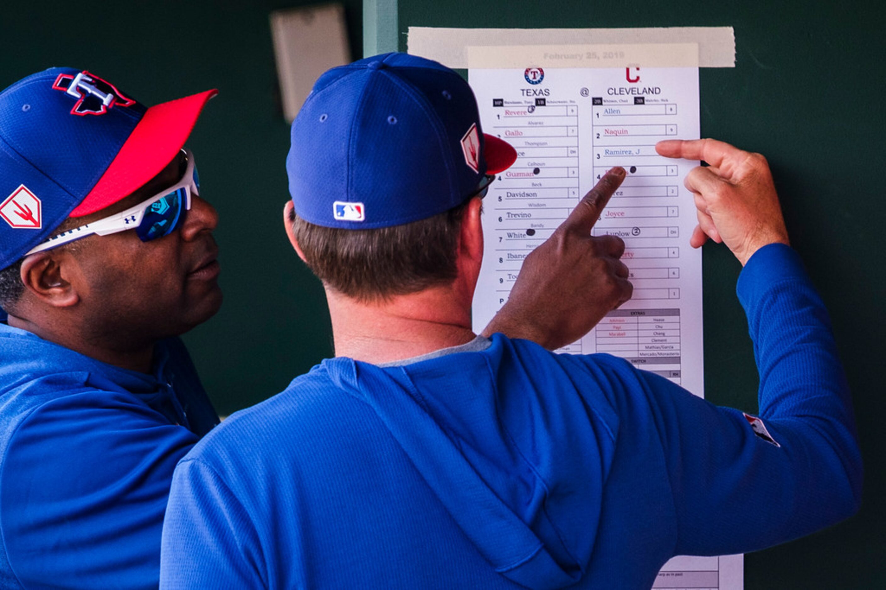 Texas Rangers special assistant to the general manager Darren Oliver (left) and and AAA...