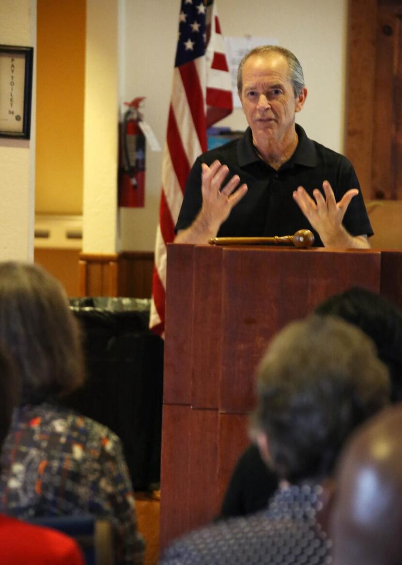 
Toastmaster Mark Liberio explains the program during the Allen Toastmasters weekly meeting....