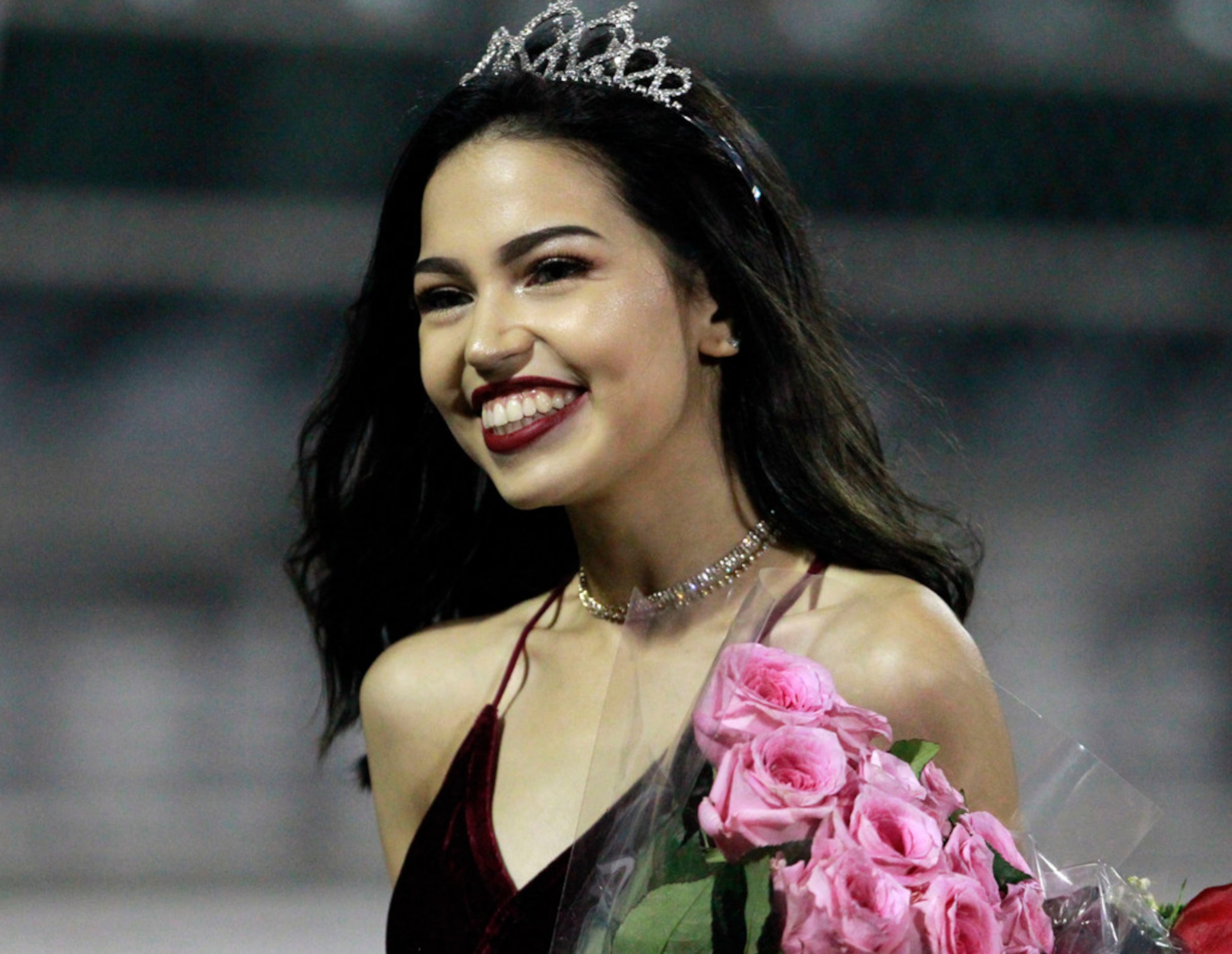 Mesquite Horn Homecoming Queen Melanie Arciniega is all smiles after being crowned before...