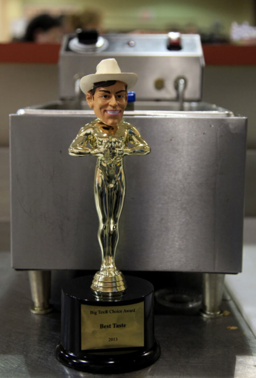 The trophy for best taste sat next to a fryer during the Big Tex Choice Awards on Monday at...