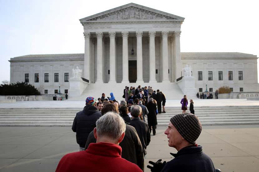 Crowds lined up outside the U.S. Supreme Court on Monday to attend the day's session....