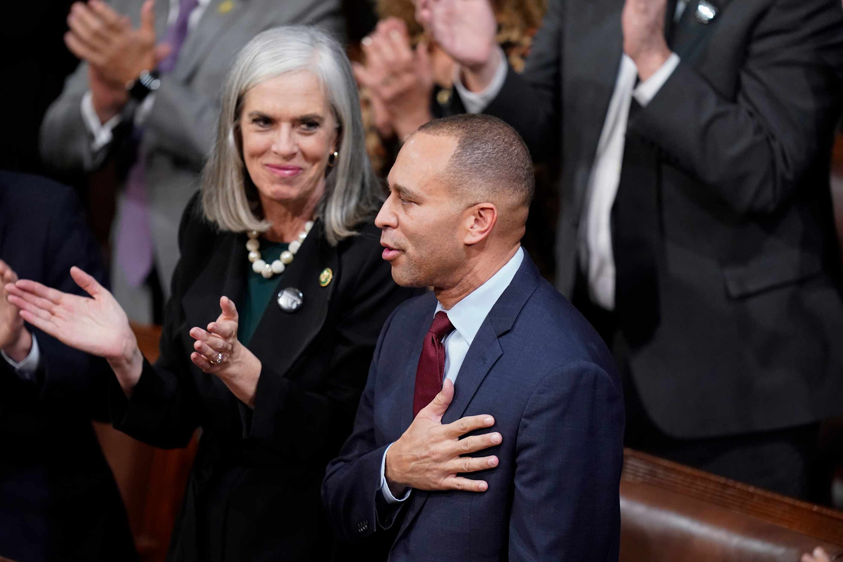 Rep. Hakeem Jeffreis, D-N.Y., reacts after being nominated a 14th time in the House chamber...