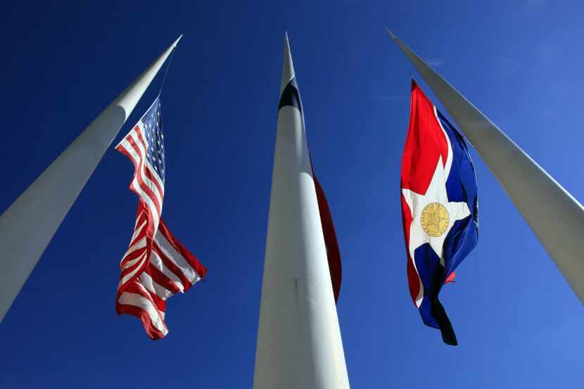  The flags in front of Dallas City Hall