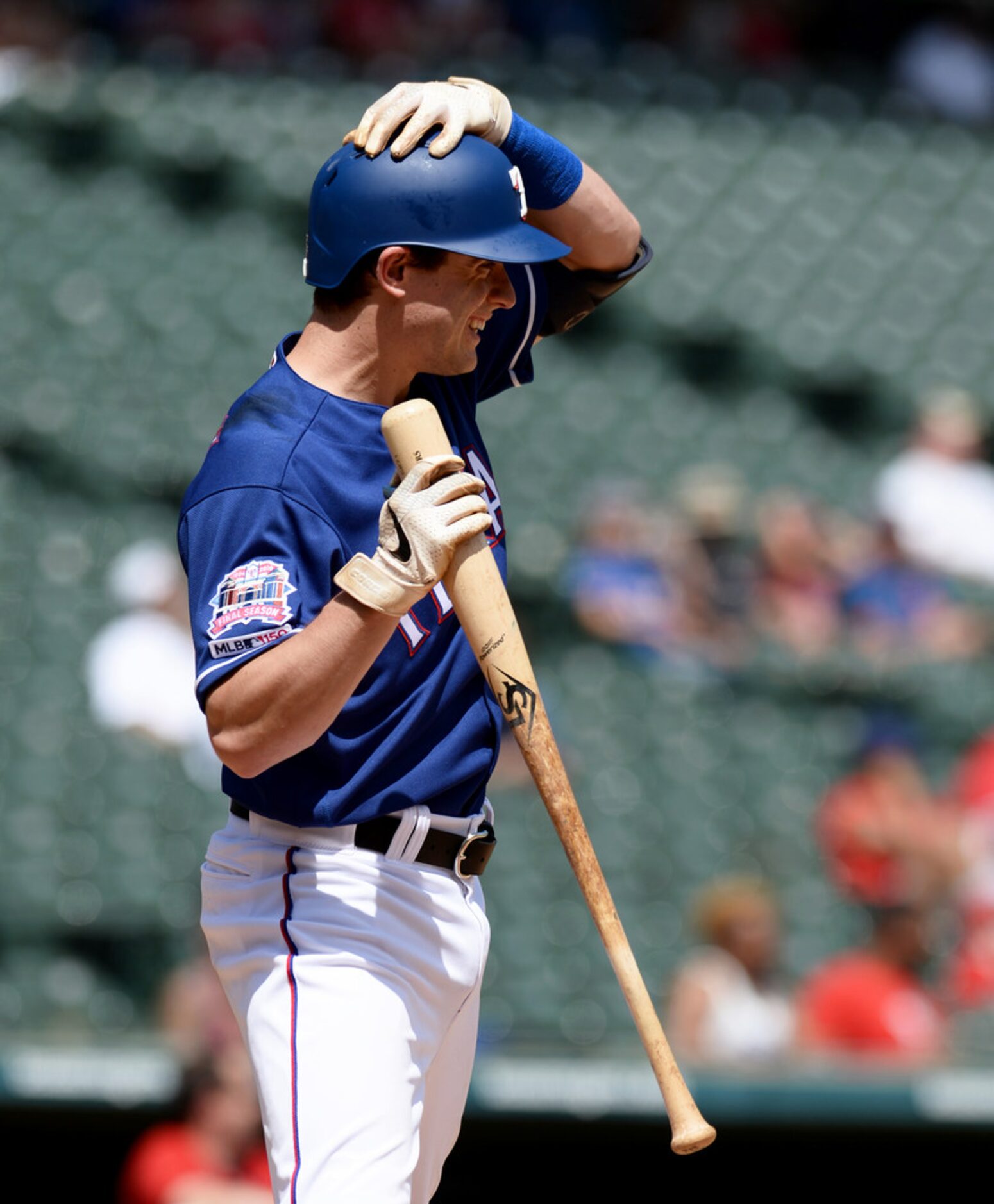 ARLINGTON, TEXAS - AUGUST 20: Nick Solak #15 of the Texas Rangers waits on deck against the...