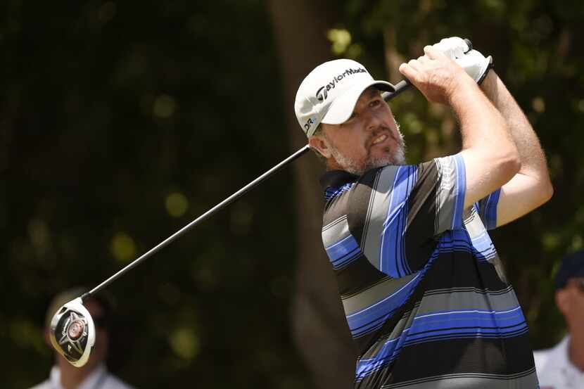 Boo Weekley hits from the first tee during the final round of the HP Byron Nelson...